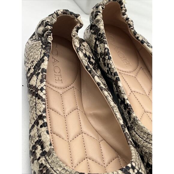 Coach Women's Brown Snakeskin Print Horse & Carriage Round Toe Flats Size 6 - Picture 4 of 12